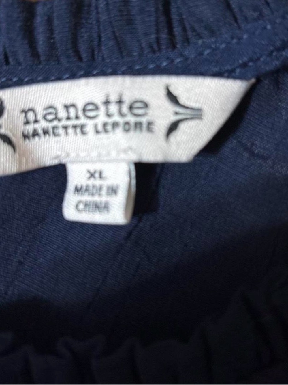 Nanette Lepore Navy Blue Ruffle Sleeve Blouse Top XL Keyhole Back - Picture 4 of 4